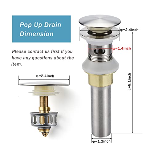 Rockgoya Bathroom Sink Drain,2 Pack Drain Stopper Bathroom Sink with Overflow,Pop Up Drain Assembly with Detachable Strainer Basket,Built-in Anti-Clogging Strainer,Stainless Steel Brushed Nickel by rockgoya - Image 2