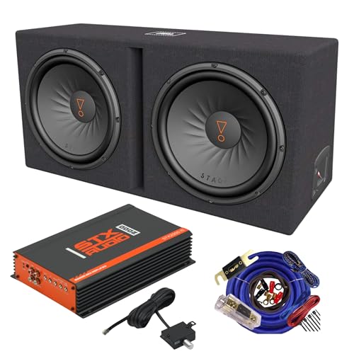 JBL Stage 1200D 12” Ported Subwoofer Enclosure (1000W Max) + STX Audio STX2000.1D 2000W Monoblock Amp, Wiring Kit Included - Complete Car Bass System