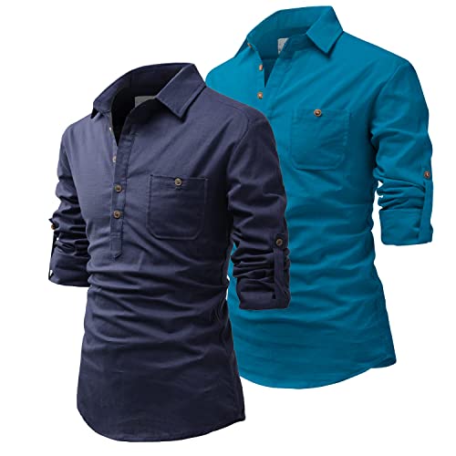 Image of Vida Loca Men Cotton Full Sleeve Casual Spread Collor Slim Fit Short Kurta for Men and Boys (Pack of 2)
