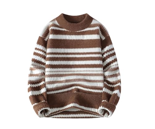 Men's Casual Loose Stripe Pullover Sweater Crew Neck Vintage Long Sleeve Pullover