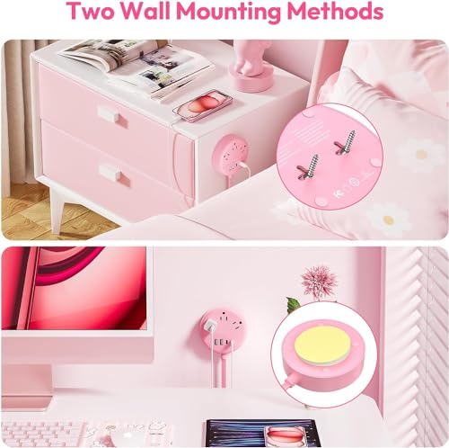 NTONPOWER Extensión Pink 10 FT Power Strip 2 Prong con USB C, 3 Tomas, 4 Puertos USB miniatura 4