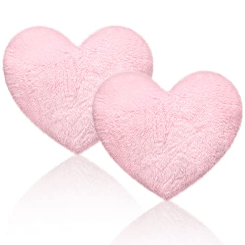 Remerry OY-REMERRY-28956 2 Pieces Soft Heart Throw Pillow Plush Heart Shaped Decorative Pillow Faux Rabbit Fluffy Heart Shaped Cushion For Girl On Valentine'S Day Fit For Living Bed Dining Sofa Car thumb #6