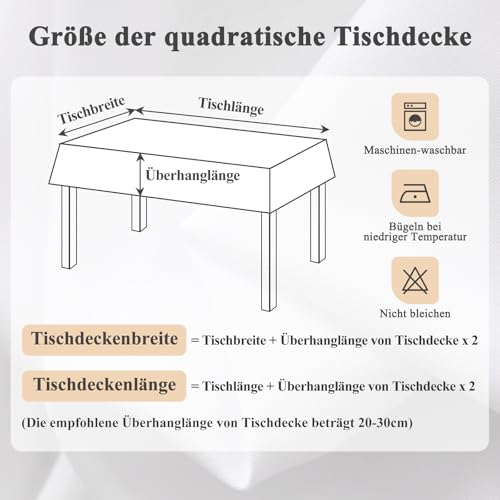 Moonooda Tischdecke Weiß Waschbar, 140X180cm Tischdecken Tischtuch aus Polyester, Leicht wasserabweisend mit Lotuseffekt… – Ansicht 6