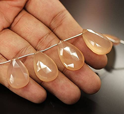 Perles calcédoine champagne facettées en poire de 25mm avec perçage pour enfilage facile