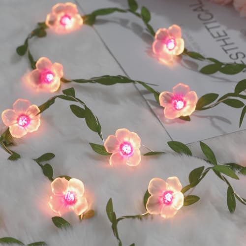 Nakolulu Cherry Blossom Vine Lights 13ft 40 LED Flower String Lights USB Plugin & Battery Operated Fairy Lights with Timer 8 Modes Remote Decorative...