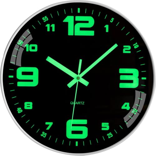 Warminn Wall Clock Glow in The Dark 14 inch Battery Operated Silent