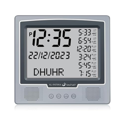 Al salama Azan Wecker Tischuhr Automatisch Weltweit Digital 8 Azan Gebet Töne muslimische Gebetsuhr für Home Decor Ramadan Geschenk (Grau)