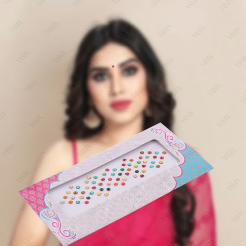 Image of VAMA Rhinestone Multi Color Crystal Stone Bindi kumkum Sticker Diamond Cut Kundan Multicolour bindiya Bindis Set for Women (10 Cards)