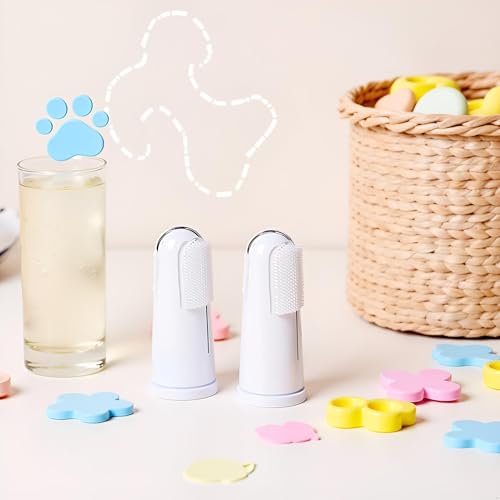 Image of 10Pcs White Dog Finger Toothbrush Food Grade Soft Bristles Pet Toothbrush, Soft Silicone Cat Toothbrush Washable and Comfortable Dog Toothbrushes