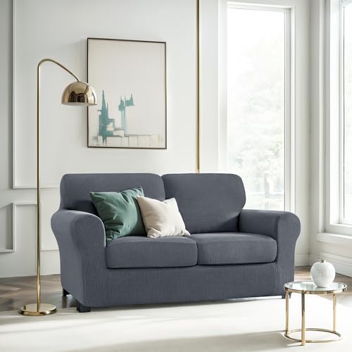 CHUN YI 5 Piece Loveseat Covers Couch Covers for 2 Cushion Couch, Stretch Sofa Slipcovers with Separate Backrest and Cushion Covers, Anti-Slip Washable Furniture Protector for Dogs Pets (Medium, Grey) - Image 3