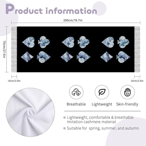 Poker Playing Card Marble Pattern Women Tassel Scarf Cashmere Long Shawl Warm Scarves Clothing Accessories2