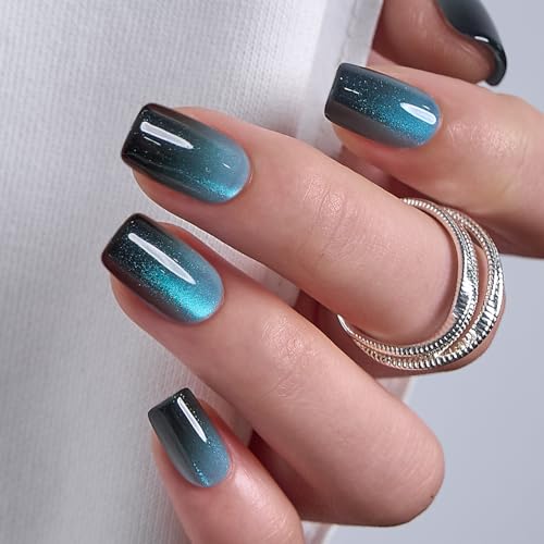 Image of CurvLife Soft Gel Square Press-On Nails Short, Reusable Fake Nails with Glue & Adhesive Tabs, 30PCS Salon-Quality Stick-On Nails for At-Home Manicure (Midnight Tide)