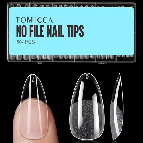 TOMICCA 504 Pièces Capsule Americaine Ongle Amande, 12 Tailles Semi Givré Faux Ongles, Avec Valise De Rangement, Pose Americaine Capsule pour Diy Nail Art