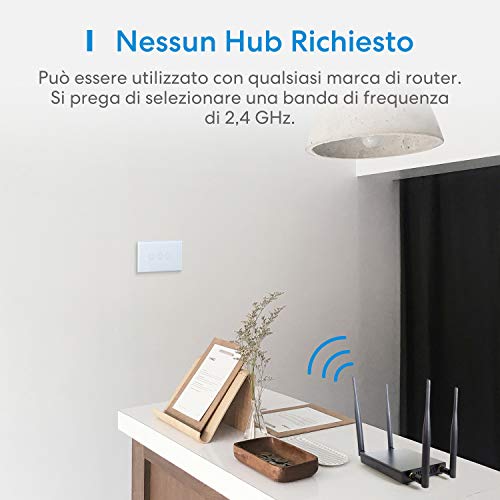 Meross Interruttore WiFi Domotica con Alexa, Smart Interruttore con Google Home Parete Italiana, Facile da Installare, 1/2/3 Gang Pannello Touch Led Antiurto, Timer, App Controllo Remoto