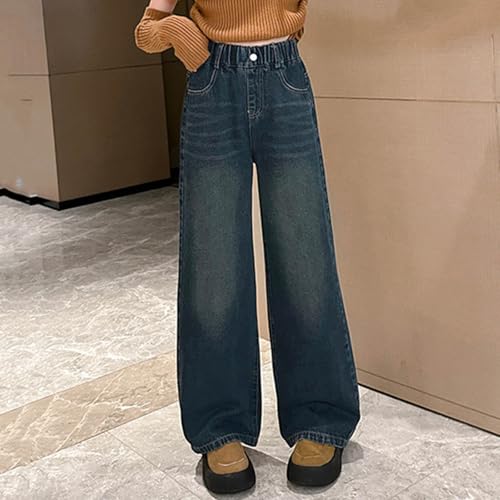 Anjikang Wide Leg Jeans for Girls Casual Baggy Straight Leg Denim Sweatpants Kids Elastic Waist Preppy Jean Pants with Pocket4