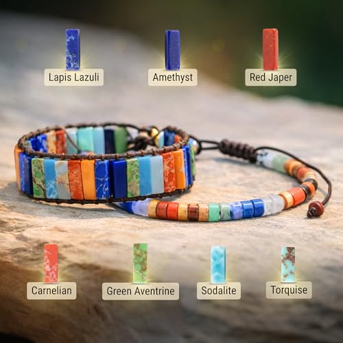 Image of 7 Chakra Healing Crystal Bracelet for Men & Women | Natural Stone Beads | Meditation, Yoga & Anxiety Relief Bracelet | Reiki Energy Balancing Beads with Amethyst, Lapis Lazuli, Aventurine, Carnelian & Jasper