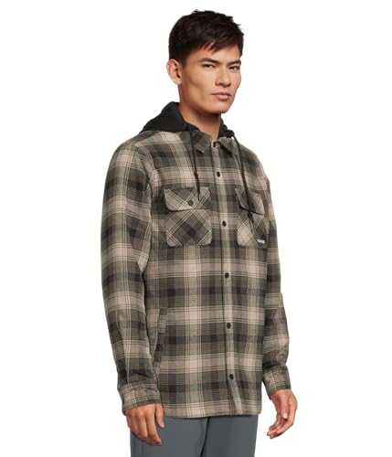 Image of Volcom Men's Kenson Insulated Flannel Shirt Jacket - Removable Fleece Hood, Taffeta Lined