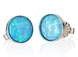 Sterling Silver Light Blue Opal 8mm Stud Earrings