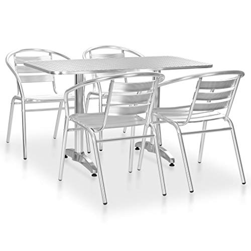 ShCuShan Juego de Comedor para jardín 5 Piezas Muebles Jardin Exterior Muebles de Jardin Comedor Jardin Muebles Exterior terraza de Aluminio Plateado