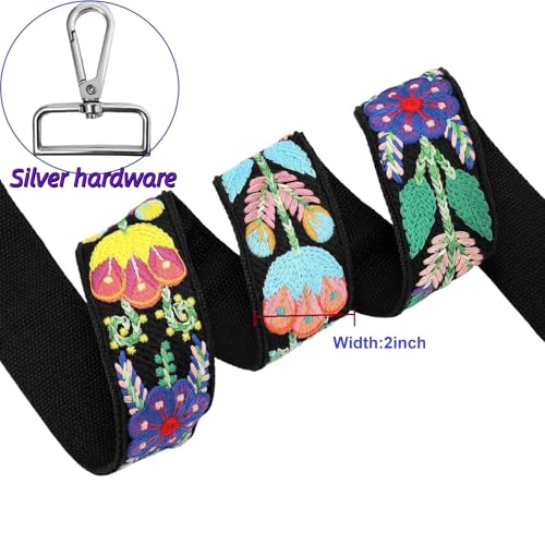 Image of Wide Purse straps Crochet Flower replacement crossbody for Handbag Adjustable Embroidery Knit Guitar Shoulder strap
