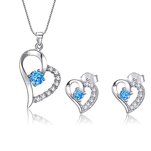 Liebes- und Herz-Halskette mit Anhänger für Frauen und Ohrringe, Schmuck-Set aus Sterling-Silber für sie Cover
