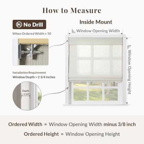 Image of TWOPAGES Cordless Flax Bamboo Blind Custom Made Roman Shade for Indoor Windows No Drill Light Filtering Blackout Roman Window Shade, Eggshell, 1 Piece