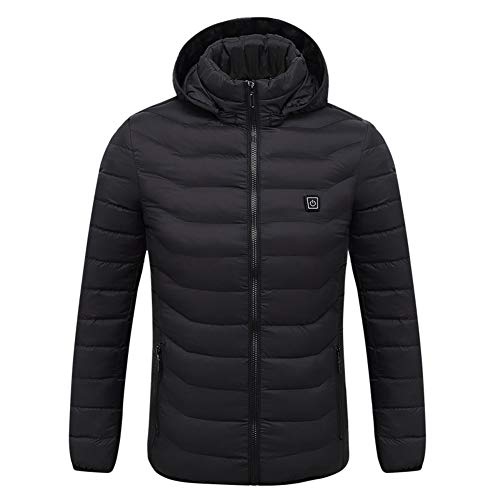 Veste chauffante d'hiver chaude USB pour homme avec thermostat intelligent Couleur pure Vêtement à capuche Veste chaude imperméable Noir Taille XXL Cover