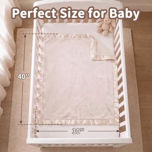 Image of Pro Goleem Fleece Baby Blanket with 2 Inch Satin Trim Soft Anti-Static Plush Blanket for Boys and Girls Christmas Baby Gifts for Babies 30''x40'',Khaki