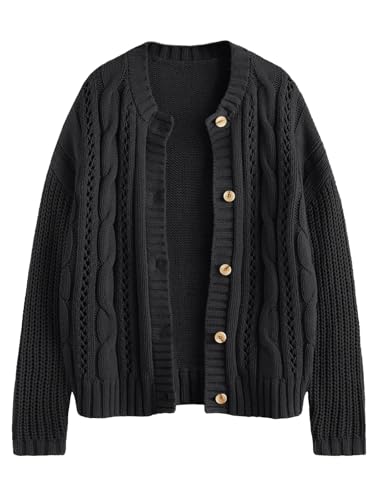 Image of LILLUSORY Women Cable Knit Cardigan Sweaters Cotton Button Up Chunky Outfit | Crochet, Open Front, Cozy Knit, Oversized, Trendy Fall Outfits, Winter Clothes, 2026 Outerwear