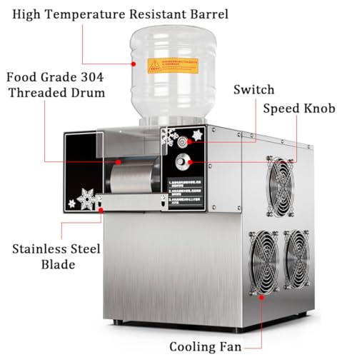 Eiscrusher/Slush-Maschine, kommerzieller Crushed Ice Maker mit elektrischem Drehteller aus Edelstahl zum Mixen von Slushies, Cocktails, Frappé, Kaffee, Geschwindigkeit einstellbar,100kg/h – Bild 7