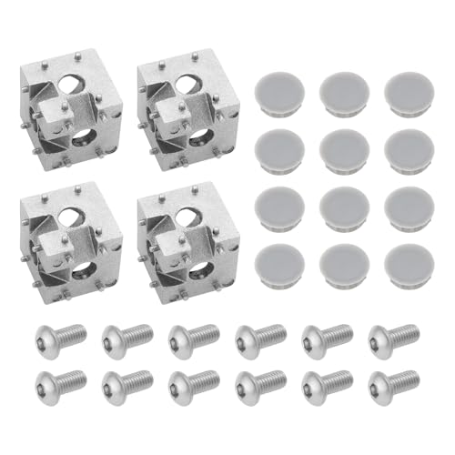 Confezione : 4 x staffa angolare cubo, viti M8 x 16 mm x 12, coperture in plastica x 3
