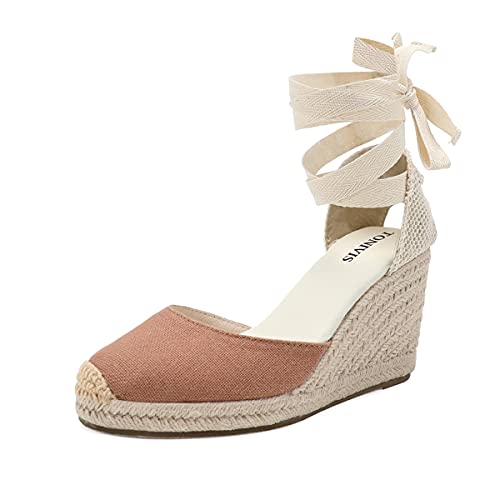Image of Women's Espadrille Wedge Sandals Closed Toe Lace-Up Shoes