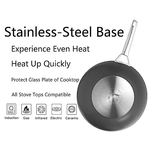 Msmk Large 12 Inch Non Stick Wok Pan With Lid, Flat Bottom, Carbonize Also Nonstick, Scratch-Resistant, Pfoa Free Non-Toxic, Stay-Cool Handle, Induction Big Stir Fry Pan #TOP3
