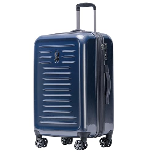 Spyder Rails Expandable Hardside Upright Suitcase with 360° Spinner Wheels, TSA Approved Lock (Navy, Medium Checked)