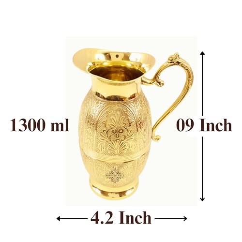 Image of Indian Art Villa Brass Shahi Designer Jug Pitcher | 1300 ML | for Storage & Serving Water Home Hotel Restaurant Gift Item
