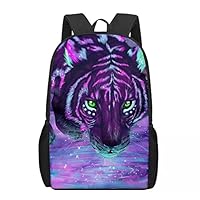 Cumagical Kids Backpack Fashion Purple Tiger Print for Boys Girls Lightweight Daypack