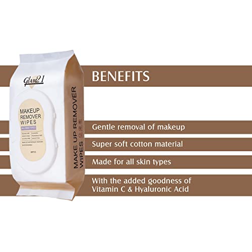 Glam21 Makeup Remover Wipes| Fragrance Free Pre Moisturized 100% Cotton Fabric For Face Cleansing| Suitable For All Skin-28pc (Cream) - Image 3