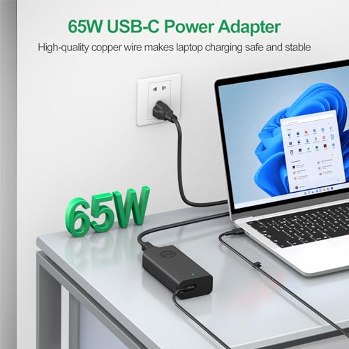 Image of 65W 45W Laptop Charger USB C Compatible with Dell Latitude 5420 5520 5320 5430 5290 7410 7420 XPS 13 9250 9360 9365 9370 9380 9350 9550 Chromebook 5190 Type C AC Adapter