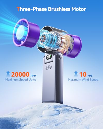 Image of Portable Handheld Fan with Ice Cooler, 199 Speed Personal Fan,5500mAh Rechargeable,20H Cooling Time,20000 RPM Powerful Motor, Summer Essential for Travel /Outdoor /Office, Grey Purple