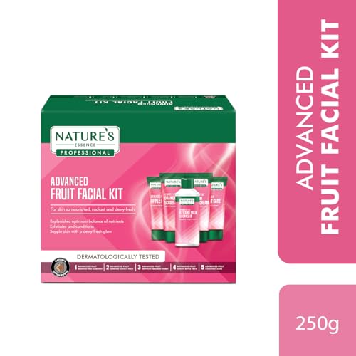 NATURES ESSENCE Professional Gentle Fruit Facial Kit|For Nourished, Radiant & Dewy Fresh Skin| Goodness Of Fruit Extracts & Vitamin E|100% Dermatologically Tested|Suitable For All Skin Types, 250Gm