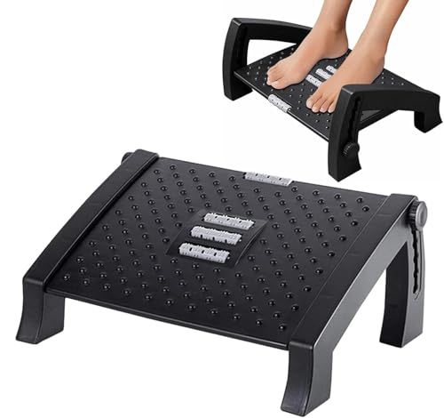 EarwigAdjustable Foot Rest for Under Desk at Work,Foot Rest with Massages and 6 Heights Position,Foot Stools for Under Office Desk,Footrest Works for Pain Relief,Support A Good Posture,Black