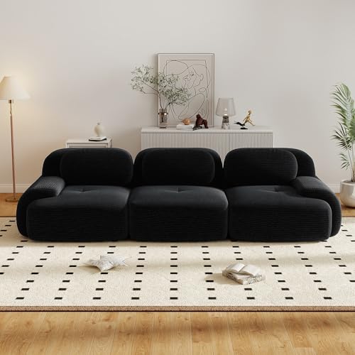 Canapé d'angle convertible 3 places, canapé modulable moderne avec assise large et profonde, canapé compressé en velours côtelé rembourré...