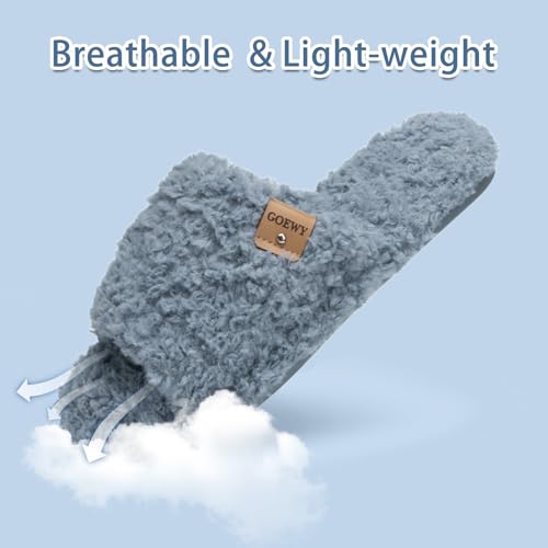 Image of GOEWY Fuzzy Open Toe Slippers for Women Indoor Cozy Memory Foam Slip On House Slides Shoes Gifts for Womens Her Mom