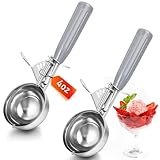 Reallnaive 2 Pcs Release Cookie Scoops Ice Cream Scooper with Trigger Release Portion Scoop Stainless Steel for Portion Control, Baking Food, Cookie Dough, Cupcake Batter (4 oz,Gray)