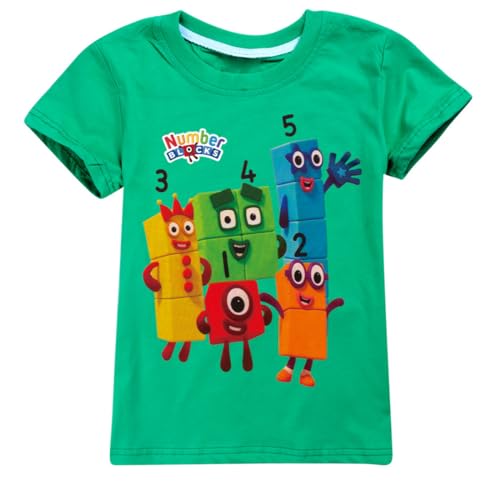 BGSMCTX Children Boys and Girls Fashion T-Shirt Round Neck Short Sleeved top Digit Clothing 4-10years (US, Age, 4 Years, 5 Years, Green)