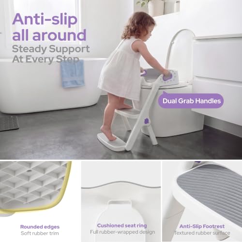 Image of lalalark Potty Training Seat, 2-in-1 Toddler Toilet Seat with Steps, Upgrade Potty Step Stool for Toddler with Anti-slip Pad Step Stool, Extended Splash Guard, Foldable Potty Ladder Boys Girls, Purple