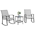 Vongrasig 3 Piece Outdoor Rocking Bistro Set, Textilene Fabric Small Patio Furniture Set, Front Porch Rocker Chairs Conversation Set with Glass Table for Lawn, Garden, Balcony, Poolside (Light Gray)