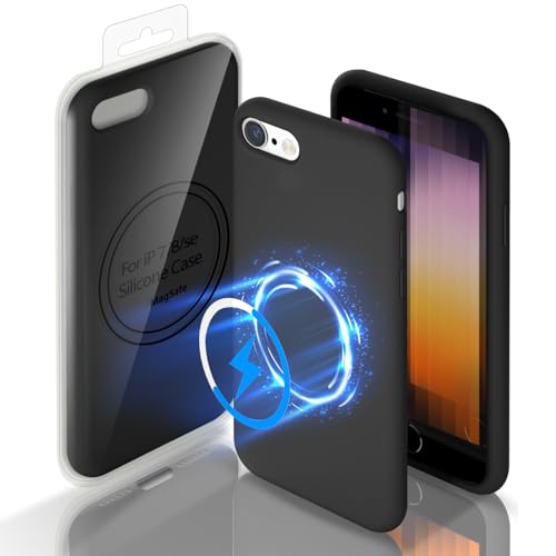 Kondiobon iPhone SE3/SE2/8/7 �P�[�X �V���R�[���P�[�X �}�O�l�b�g�Ή� �A�C�t�H��SE3 SE2 �p �\�t�g�J�o�[(�u���b�N)