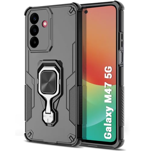 Image of TheGiftKart Tough Armor Bumper Back Case Cover for Samsung Galaxy M47 5G | Ring Holder & Kickstand in-Built | 360 Degree Protection Back Case Cover for Samsung Galaxy M47 5G (PC & TPU, Black)