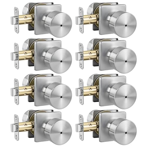 Haidms Brushed Nickel Door Knobs Interior Privacy Door Knob with Lock for Bedroom Bathroom Brushed Nickel Interior Door Knobs 8 Pack